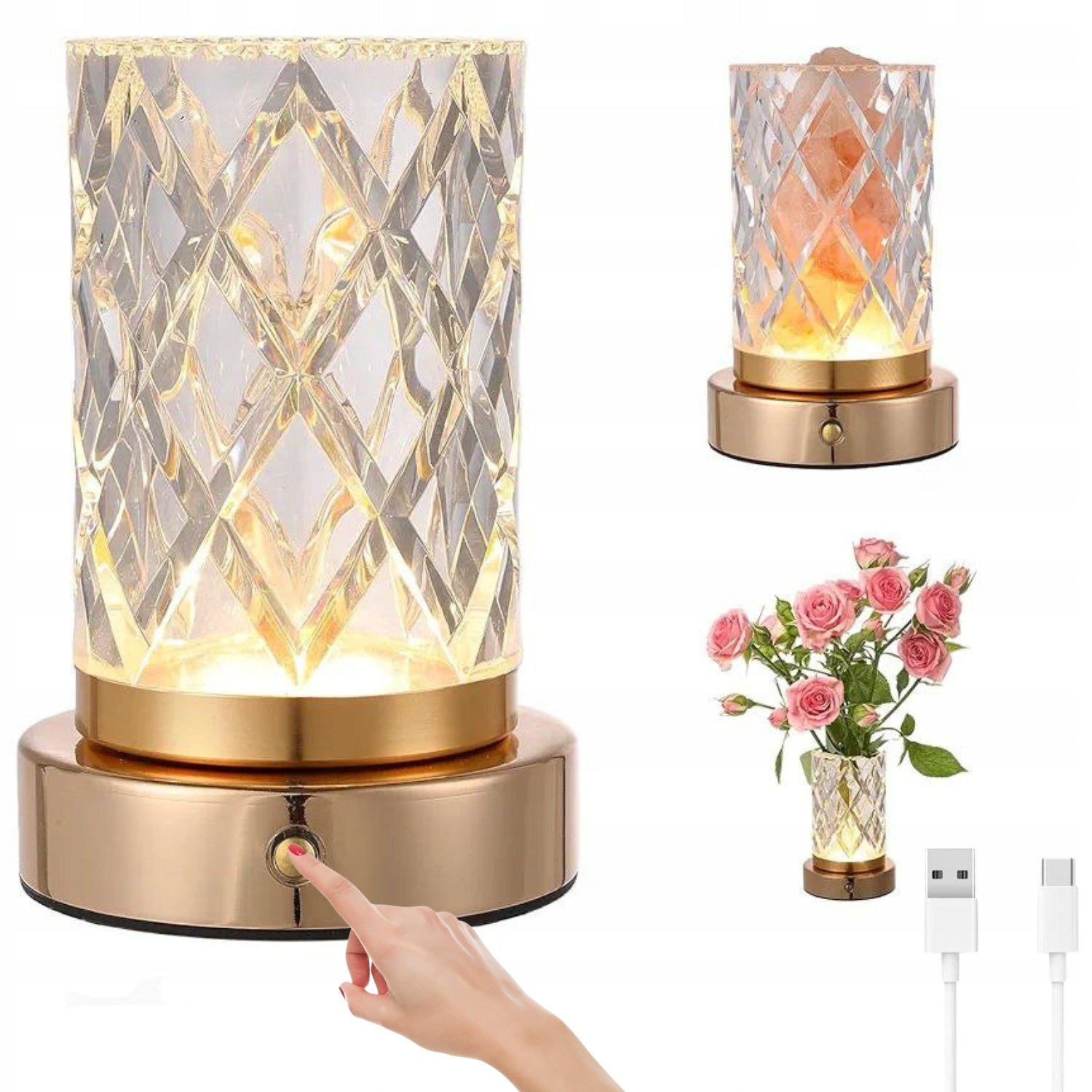 Lámpara de cristal multifunción para mesita